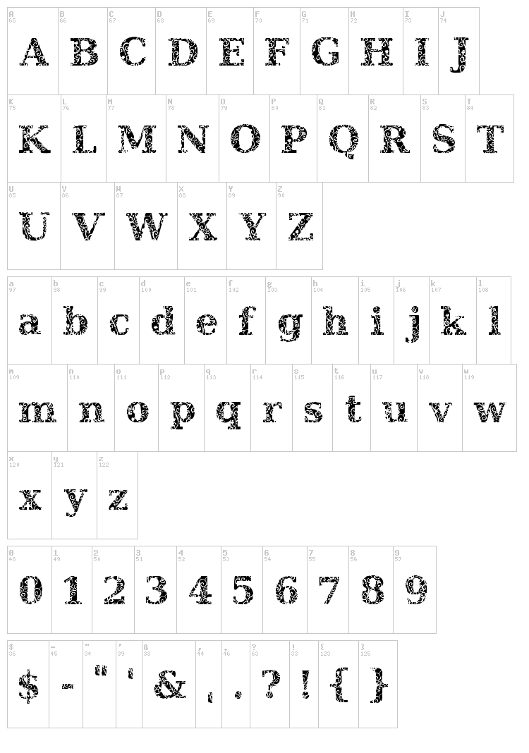 JI Hidden Vines font map